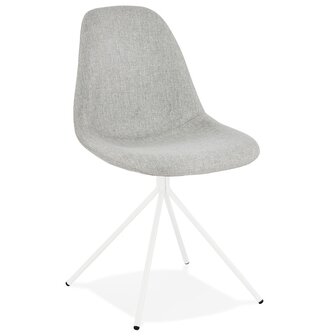 Designstoel &#039;TAMARA&#039; in grijze stof met basis van wit metaal