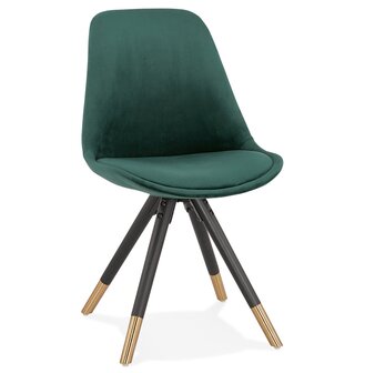Design stoel &#039;HAMILTON&#039; in groen fluweel en poten in zwart hout