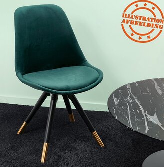 Design stoel &#039;HAMILTON&#039; in groen fluweel en poten in zwart hout