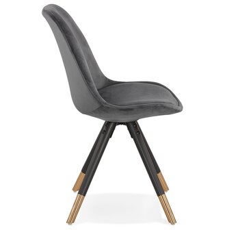 Design stoel &#039;HAMILTON&#039; in grijs fluweel en poten in zwart hout