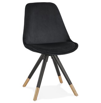 Design stoel &#039;HAMILTON&#039; in zwart fluweel en poten in zwart hout