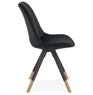 Design stoel &#039;HAMILTON&#039; in zwart fluweel en poten in zwart hout