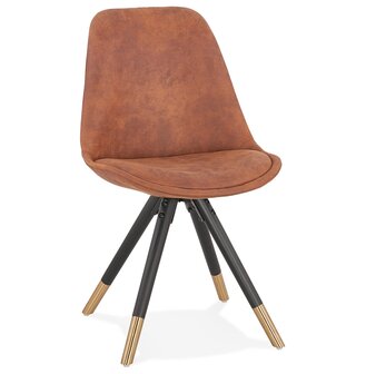Design stoel &#039;MAGGY in bruine microfiber en poten in zwart hout