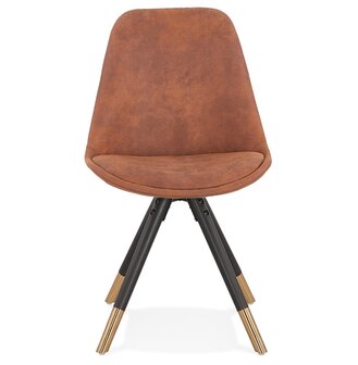 Design stoel &#039;MAGGY in bruine microfiber en poten in zwart hout