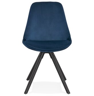 Vintage stoel &#039;RICKY&#039; in blauw fluweel en poten in zwart hout