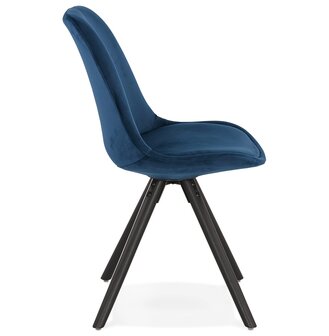 Vintage stoel &#039;RICKY&#039; in blauw fluweel en poten in zwart hout