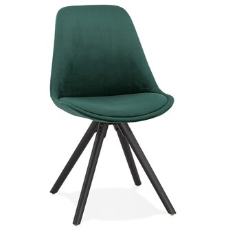 Vintage stoel &#039;RICKY&#039; in groen fluweel en poten in zwart hout