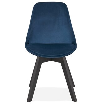 Stoel in blauw fluweel &#039;JOE&#039; met structuur in zwart hout