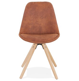 Comfortabele stoel &#039;HARRY&#039; in bruine microfiber en poten in hout met natuurlijke afwerking