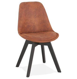 Stoel in bruine microfiber &#039;AXEL&#039; met structuur in zwart hout