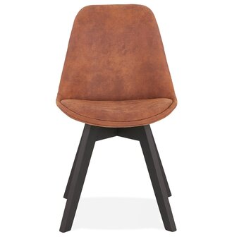 Stoel in bruine microfiber &#039;AXEL&#039; met structuur in zwart hout