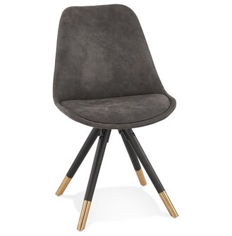 Design stoel &#039;MAGGY&#039; van grijze microvezel en zwarte houten poten