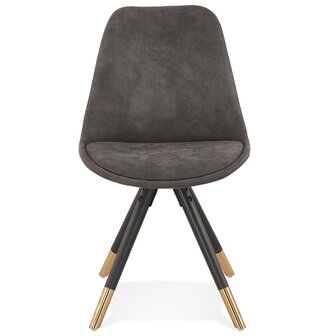 Design stoel &#039;MAGGY&#039; van grijze microvezel en zwarte houten poten