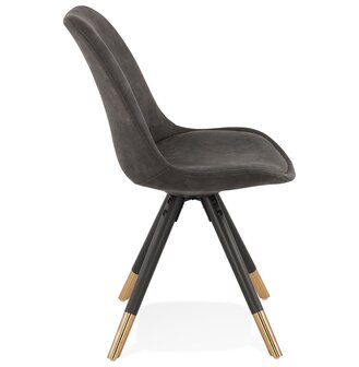Design stoel &#039;MAGGY&#039; van grijze microvezel en zwarte houten poten
