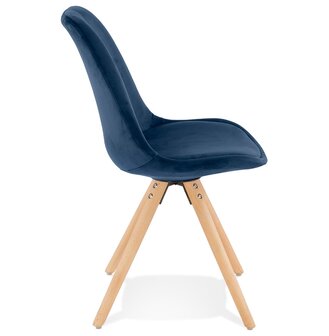 Vintage &#039;RICKY&#039; stoel in blauw fluweel met poten in natuurlijk hout