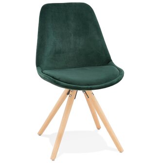 Vintage &#039;RICKY&#039; stoel in groen fluweel met poten in natuurlijk hout