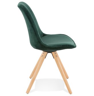 Vintage &#039;RICKY&#039; stoel in groen fluweel met poten in natuurlijk hout