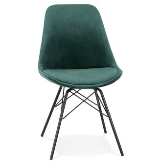 Design stoel &#039;ZAZY&#039; van groene fluweel met zwarte metalen poten