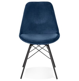 Design stoel &#039;ZAZY&#039; van blauwe fluweel met zwarte metalen poten