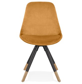 Design stoel &#039;HAMILTON&#039; in mosterd fluweel en poten in zwart hout
