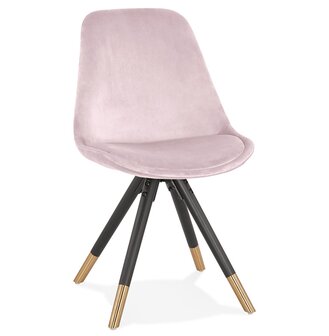 Design stoel &#039;HAMILTON&#039; in roze fluweel en poten in zwart hout