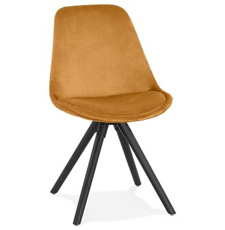 Vintage stoel &#039;RICKY&#039; in mosterd fluweel en poten in zwart hout