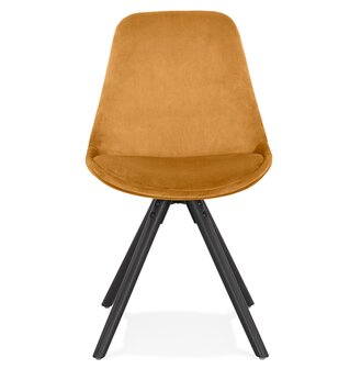 Vintage stoel &#039;RICKY&#039; in mosterd fluweel en poten in zwart hout
