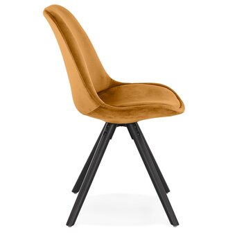 Vintage stoel &#039;RICKY&#039; in mosterd fluweel en poten in zwart hout