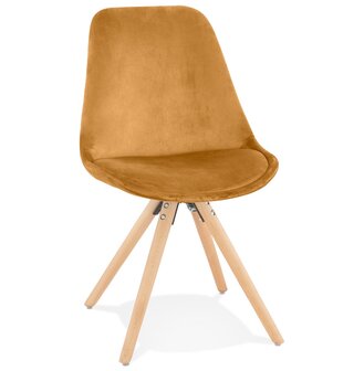 Vintage stoel &#039;RICKY&#039; in mosterd fluweel en poten in natuurkleurig hout