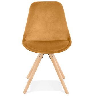 Vintage stoel &#039;RICKY&#039; in mosterd fluweel en poten in natuurkleurig hout