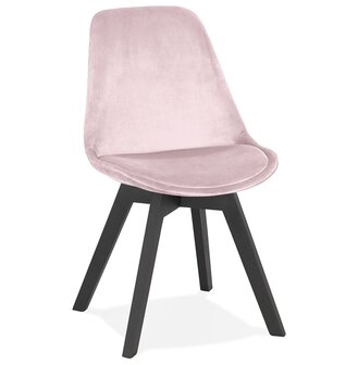 Stoel in roze fluweel &#039;JOE&#039; met structuur in zwart hout