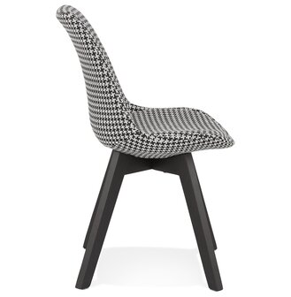 Stoel in pied-de-poule-print stof &#039;JOE&#039; met structuur in zwart hout