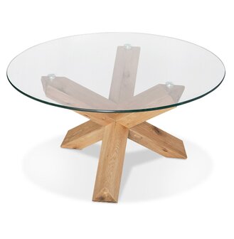 Ronde salontafel &#039;MAGIK&#039; van glas en massief hout