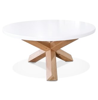 Witte ronde salontafel &#039;MARVEL&#039; met massief eikenhout - &Oslash; 80 cm