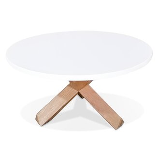 Witte ronde salontafel &#039;MARVEL&#039; met massief eikenhout - &Oslash; 80 cm