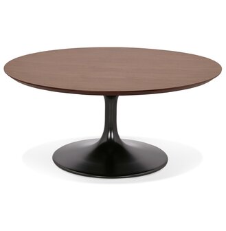 Ronde salontafel &#039;BUSTER MINI&#039; van notenhout met zwarte metalen poot - &Oslash; 90 cm