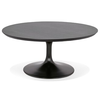 Ronde salontafel &#039;BUSTER MINI&#039; van zwarte hout en zwarte metalen poot - &Oslash; 90 cm