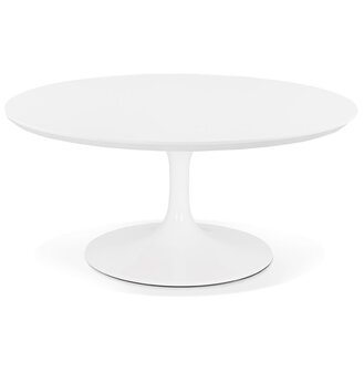 Ronde salontafel &#039;BUSTER MINI&#039; van witte hout en witte metalen poot - &Oslash; 90 cm