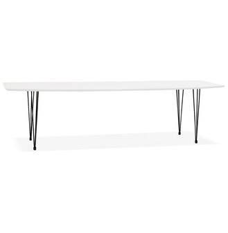Uitschuifbare design eettafel &#039;HUSKI&#039; wit met zwart metalen voeten industri&euml;le stijl - 170(270)x100 cm