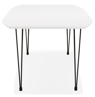 Uitschuifbare design eettafel &#039;HUSKI&#039; wit met zwart metalen voeten industri&euml;le stijl - 170(270)x100 cm