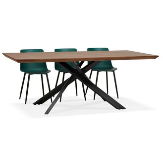 Design eettafel met x-vormige centrale voet &#039;WALABY&#039; van hout met noten afwerking - 200x100 cm