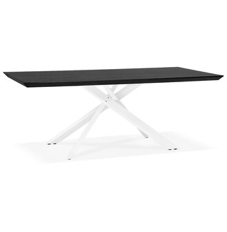 Design eettafel &#039;WALABY&#039; in zwart hout met witte x-vormige centrale voet - 200 x 100 cm