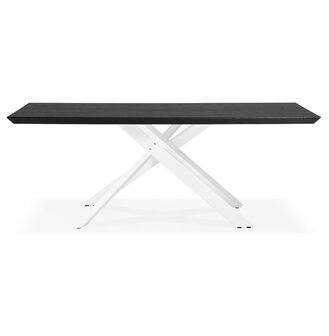 Design eettafel &#039;WALABY&#039; in zwart hout met witte x-vormige centrale voet - 200 x 100 cm