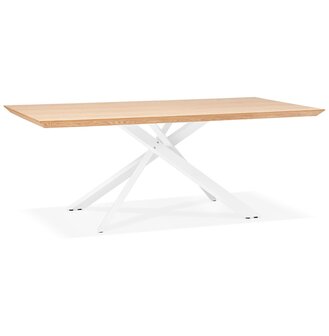 Design eettafel &#039;WALABY&#039; in hout met natuurlijke afwerking en met witte x-vormige centrale voet - 200 x 100 cm