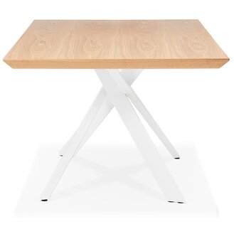 Design eettafel &#039;WALABY&#039; in hout met natuurlijke afwerking en met witte x-vormige centrale voet - 200 x 100 cm