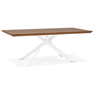 Design eettafel &#039;WALABY&#039; in hout met notelaarafwerking en met witte x-vormige centrale voet - 200 x 100 cm