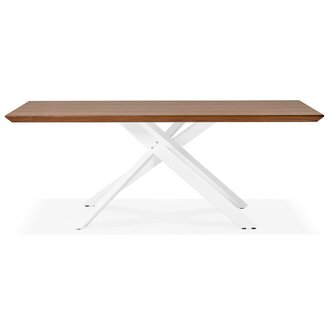 Design eettafel &#039;WALABY&#039; in hout met notelaarafwerking en met witte x-vormige centrale voet - 200 x 100 cm