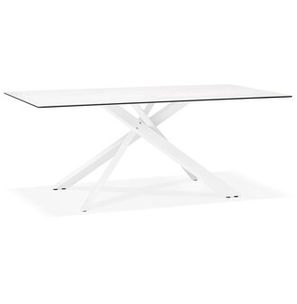 Eettafel &#039;MARKINA&#039; in witte keramiek met witte x-vormige centrale voet - 180 x 90 cm