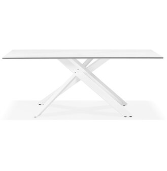 Eettafel &#039;MARKINA&#039; in witte keramiek met witte x-vormige centrale voet - 180 x 90 cm