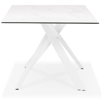 Eettafel &#039;MARKINA&#039; in witte keramiek met witte x-vormige centrale voet - 180 x 90 cm